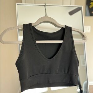 Black Ribbed V-Neck Crop Top